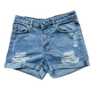 Divided H&M Women's Light Wash Ripped Distressed Mid Rise Denim Jean Shorts 6